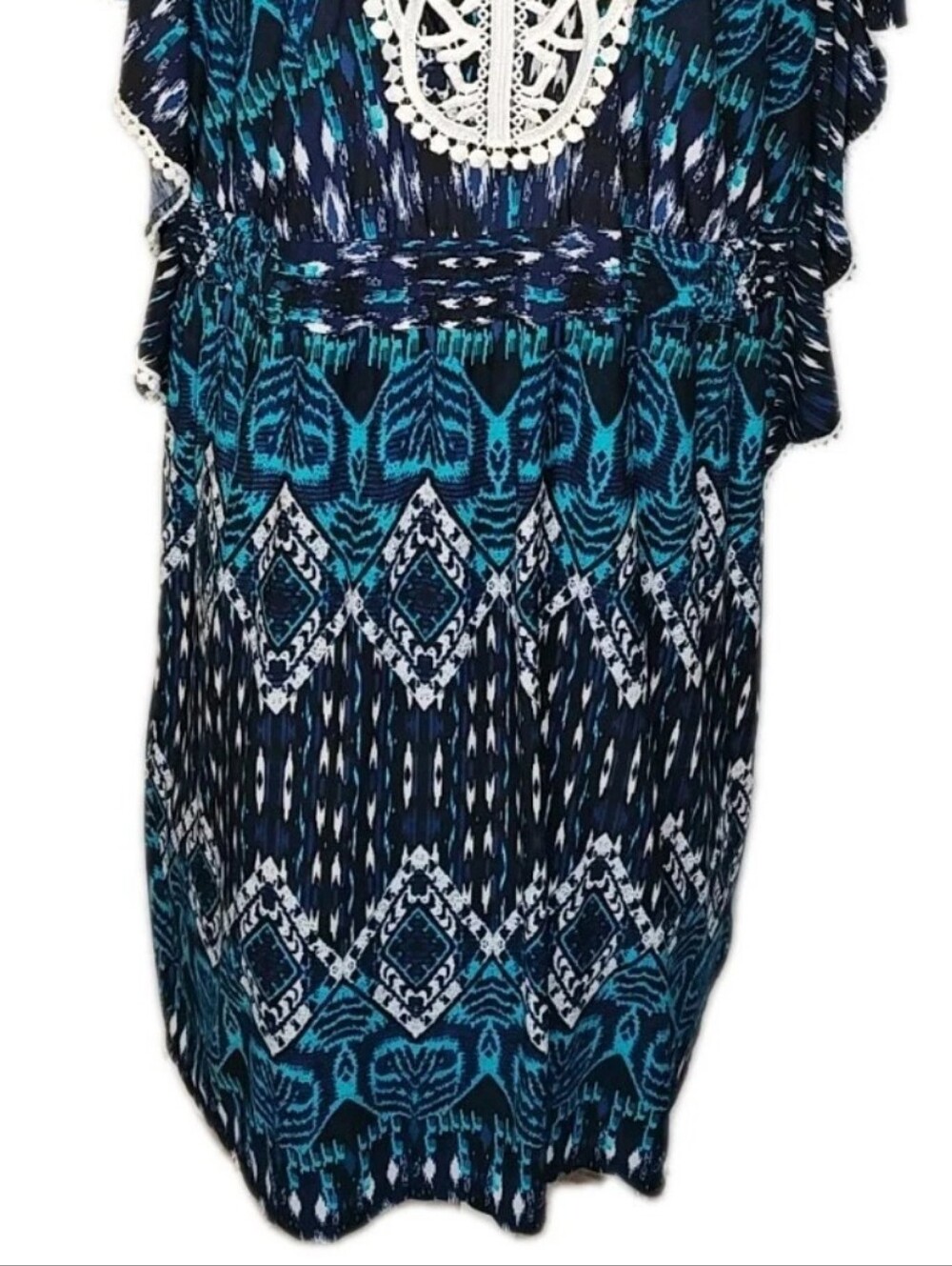 Cato Batwing Sleeve Cover-up Crochet V-Neck Midi Dress Blue Turquoise Tribal - Picture 5 of 10